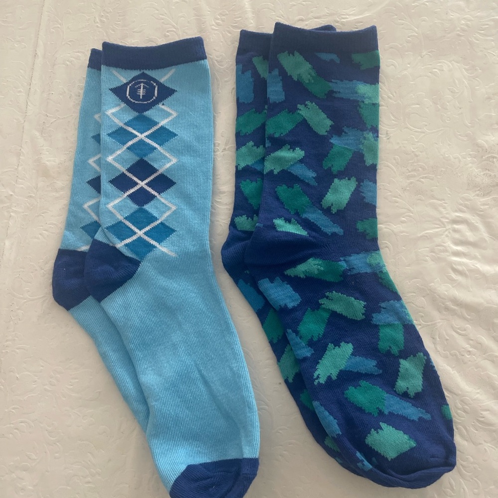 Men's Patterned Crew Socks - Light Blue & Navy